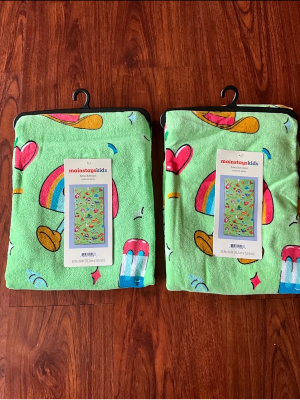 2 Mainstays Kids rainbow fruits summer beach towel bundle